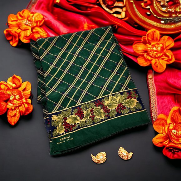 Lauren Ralph Lauren Accessories - Lauren Ralph Lauren Silk Green Plaid Floral Scarf